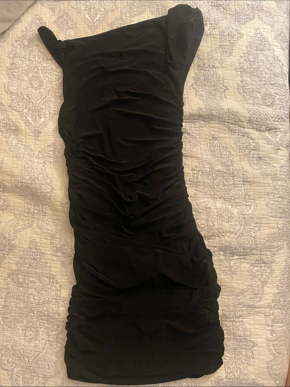 Fashion Nova  One-Shoulder midi Ruched black Bodycon Dress